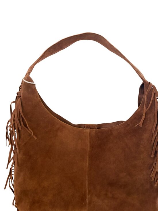 Haute Hippie Bohemian Festive Fringe Cognac Genuine Suede Hobo Bag/Purse - Picture 5 of 7